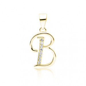 Pandantiv argint placat cu aur galben initiala litera B cu pietre DiAmanti LZ0002G_B-DIA (Argint 925‰ 1,2 g.)